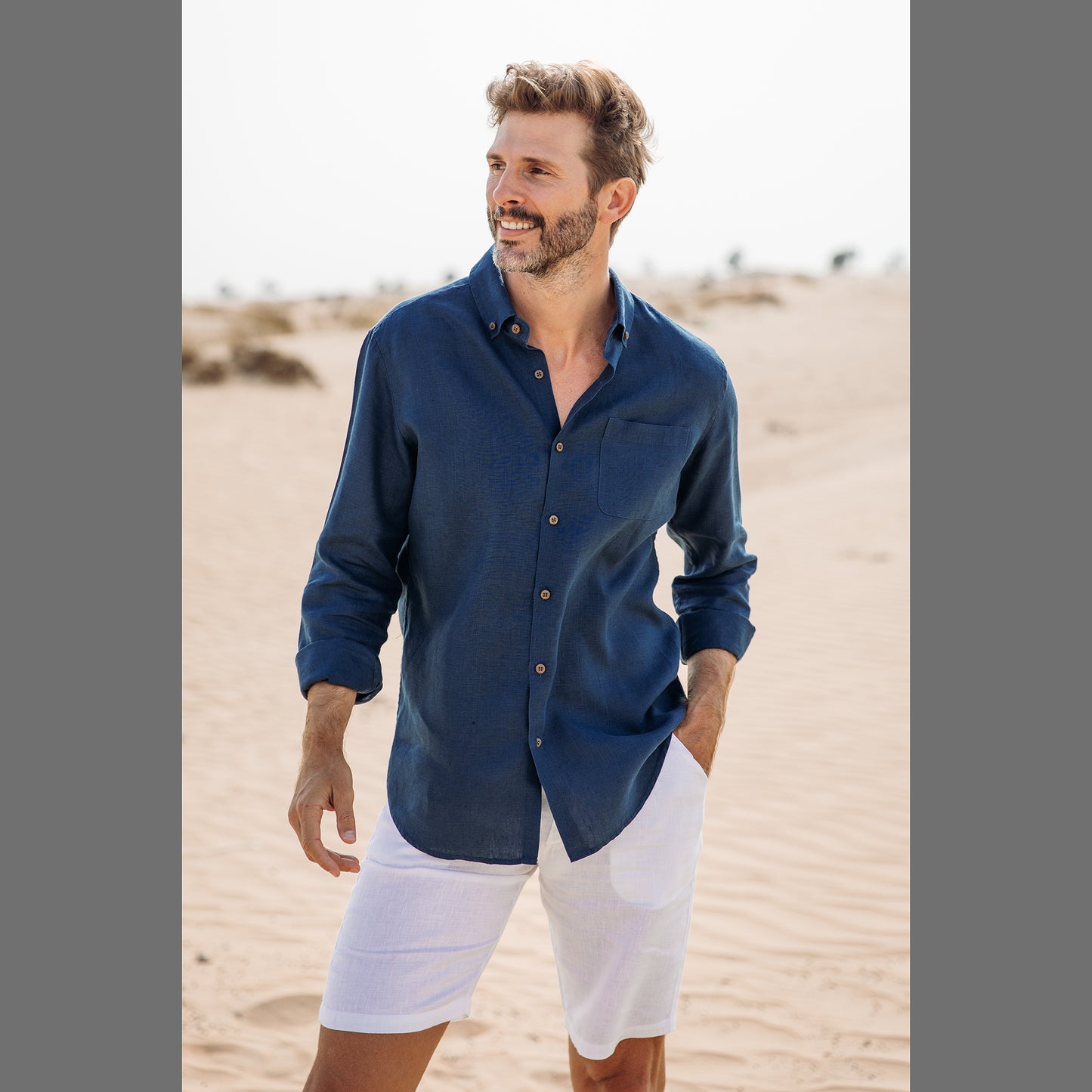 Classic Shirt for Men (100% Hemp, Ink blue)