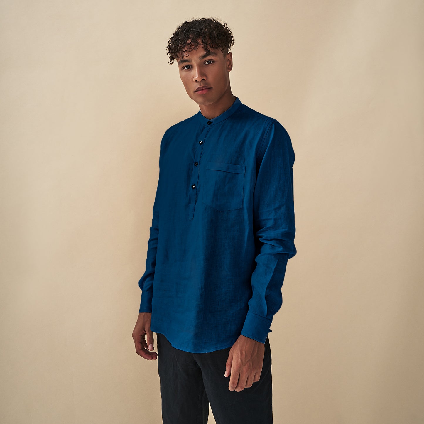 Full sleeves Men's shirt in 100% pure Belgian linen - Ink Blue