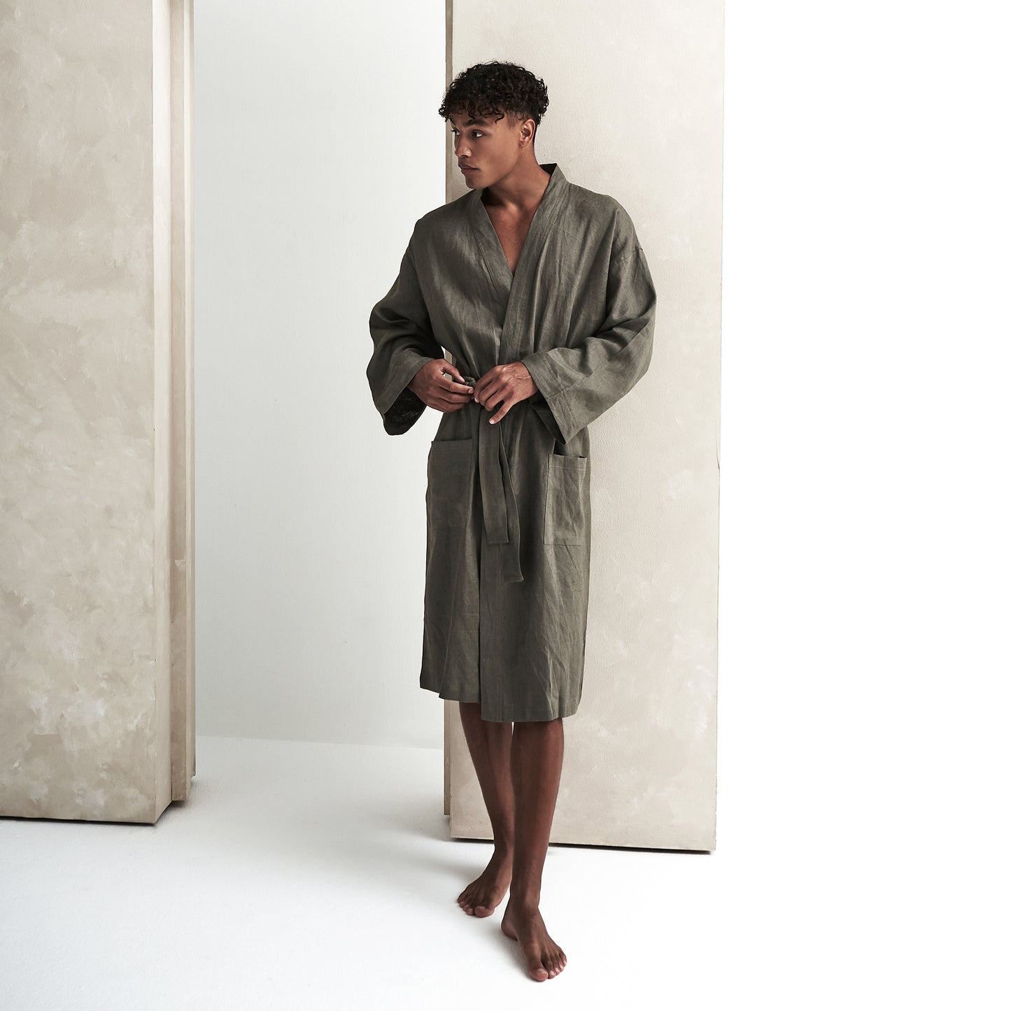 Linen, luxurious home robe, Charcoal