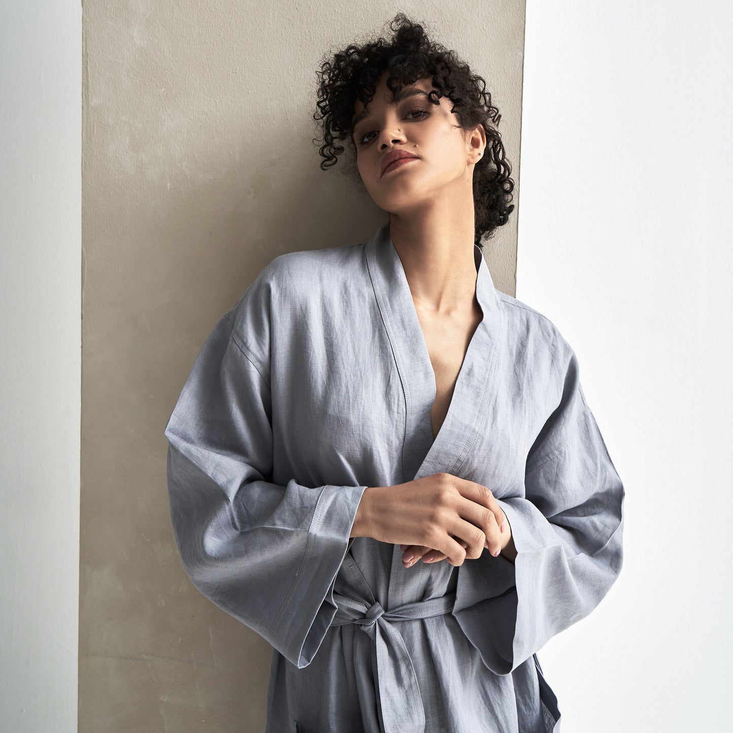 Linen, luxurious home robe, Steel