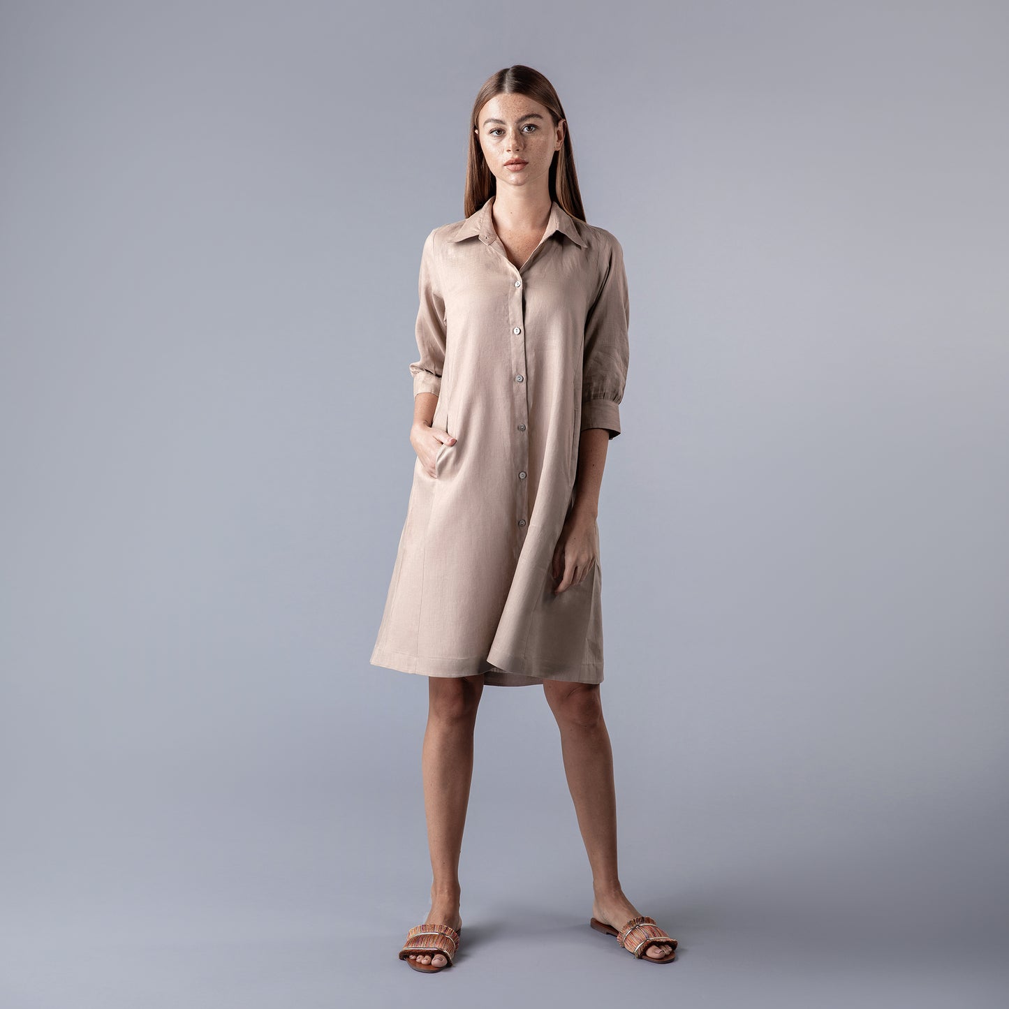 Linen Beige Shirt Dress