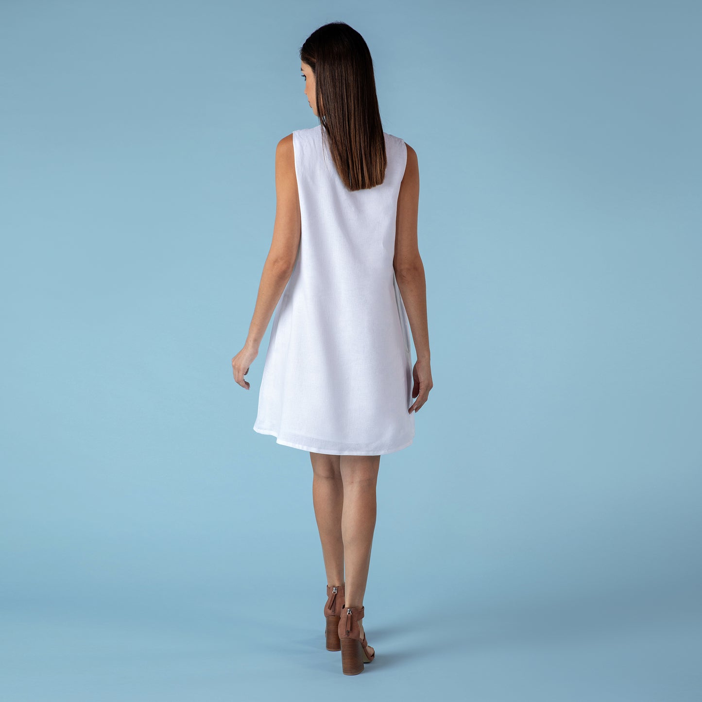 Linen V neck dress with lining